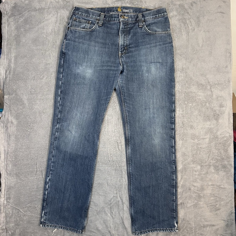 Carhartt Fleece‎ Lined Relaxed Fit Work Jeans Men's 36x32 Blue Denim